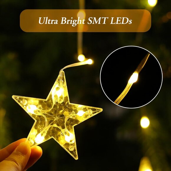 9 STAR LED Indoor Outdoor Curtain String Lights - Beautiful on Windows NIB NEW - Picture 7 of 9